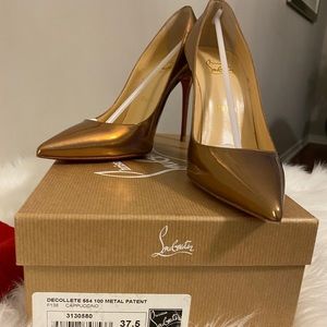 Christian Louboutin Decollette Metal Patent Pumps.